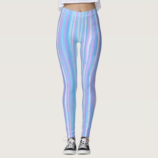 Lackierte Acrylstreifen Türkis Pink Lila Leggings (Vorderseite)