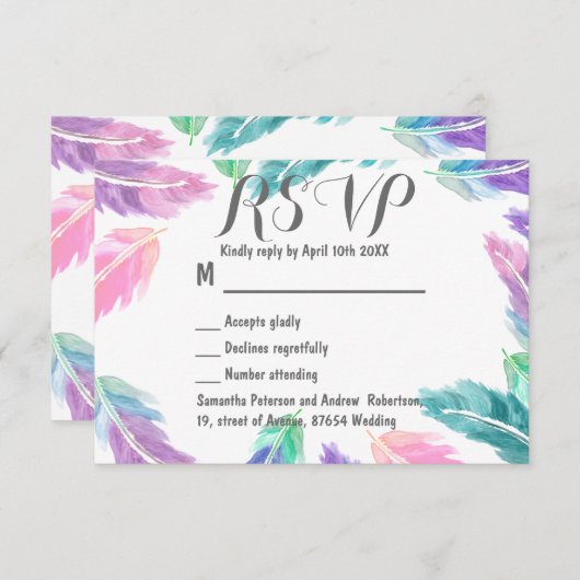 Lackierte Aquarellfedern Hochzeit von RSVP (Vorne/Hinten)