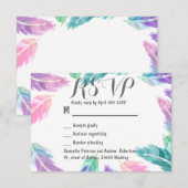 Lackierte Aquarellfedern Hochzeit von RSVP Karte (Vorne/Hinten)