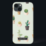 Lackierte Töpfe mit Sukkulenten & Cacti-Muster iPa iPhone 13 Hülle<br><div class="desc">Niedlicher und moderner iPad Gehäuse mit Kakteen und Sukkulenten in bemalten Herztöpfen mit Minzhintergrund. Dieser personalisierte Fall wird als Geschenk perfekt sein. Ähnliche Designs sind erhältlich.</div>