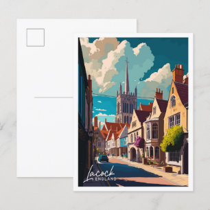 Lacock England Travel Vintag Illustration Postkarte