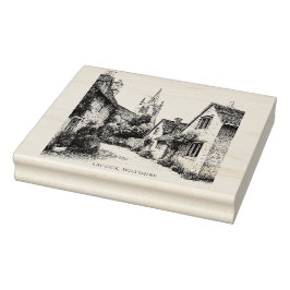 Lacock Village Sketch, Wiltshire England Gummistempel
