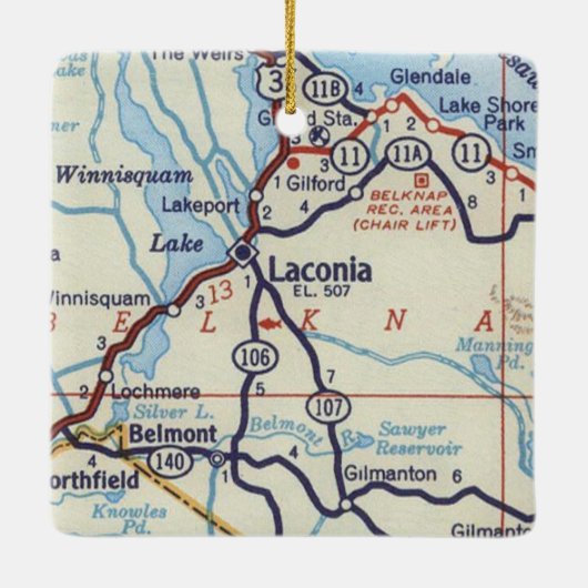 Laconia NH Vintag Map Keramikornament (Rückseite)