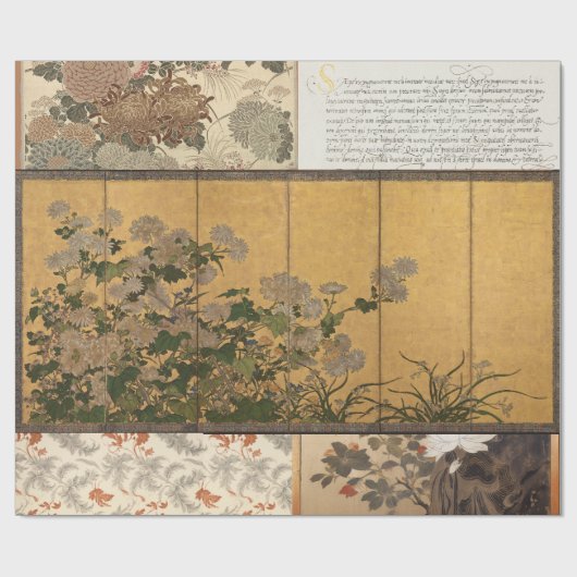 Lacquated Chrysanthemums Coromandel Screens Geschenkpapier (Flach)