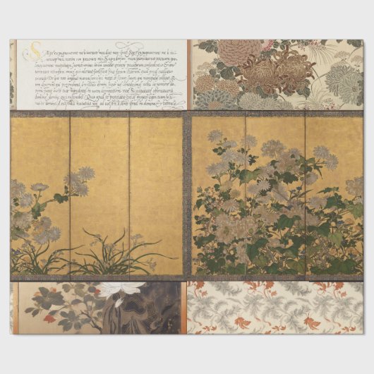 Lacquated Chrysanthemums Coromandel Screens Geschenkpapier (Saum)