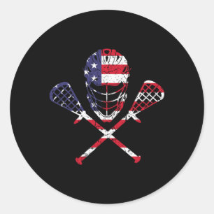 Lacrosse American Flag Helmet Sticks Men T-Shirt 4 Runder Aufkleber