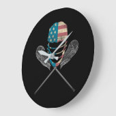Lacrosse American Flag Lax Helmet and Stick Große Wanduhr (Winkel)