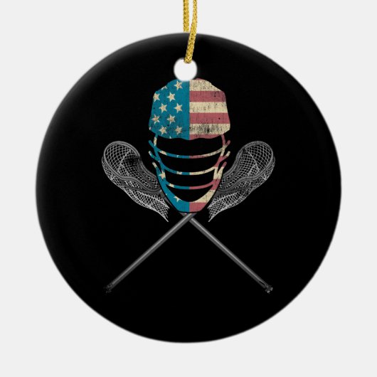 Lacrosse American Flag Lax Helmet and Stick Keramik Ornament (Vorne)