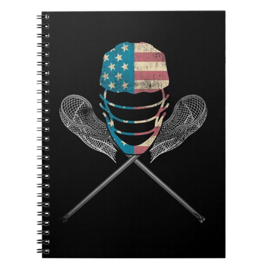 Lacrosse American Flag Lax Helmet and Stick Notizblock (Vorderseite)