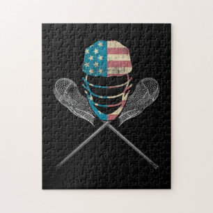 Lacrosse American Flag Lax Helmet and Stick Puzzle