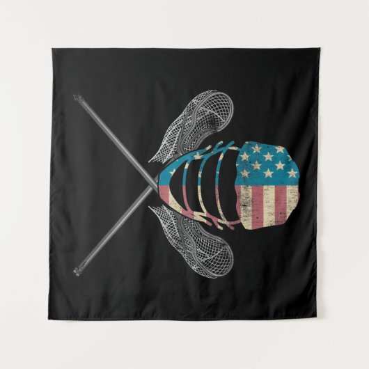 Lacrosse American Flag Lax Helmet and Stick Wandteppich (Vorderseite (Horizontal))