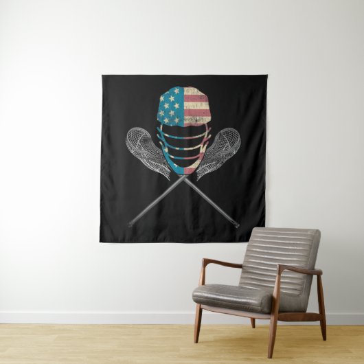 Lacrosse American Flag Lax Helmet and Stick Wandteppich (Beispiel)