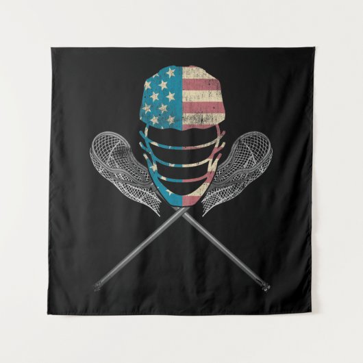 Lacrosse American Flag Lax Helmet and Stick Wandteppich (Vorderseite)