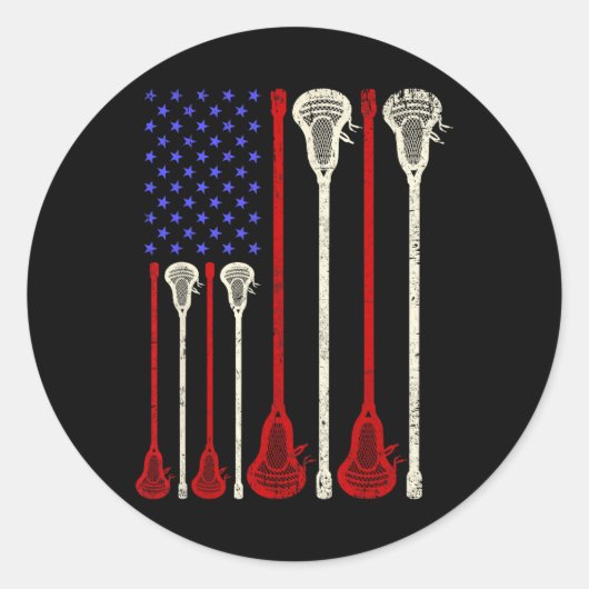Lacrosse American Flag Lax Sticks Runder Aufkleber (Vorderseite)