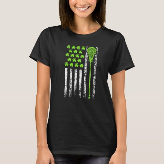 Lacrosse American Flag St Patrick Day For Men Boy  T-Shirt (Vorderseite)