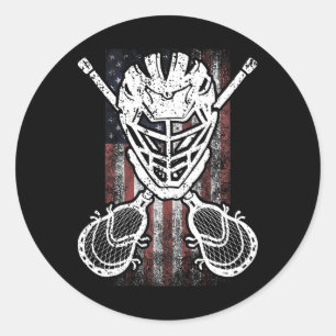 Lacrosse American Flag Stick and Helmet Funny Gift Runder Aufkleber
