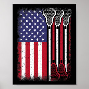 Lacrosse American Flag Vintag Lacrosse Player Poster