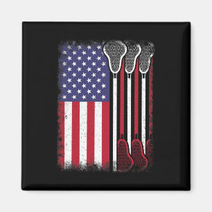 Lacrosse-Amerikanische-Flagge Vintage-Lacrosse-Spi Magnet