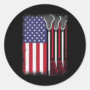 Lacrosse-Amerikanische-Flagge Vintage-Lacrosse-Spi Runder Aufkleber