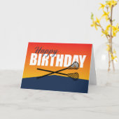 Lacrosse Birthday auf Blue und Orange Athlete Karte (Gelbe Blume)