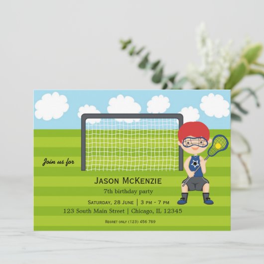 Lacrosse Birthday Einladung (Stehend Vorderseite)