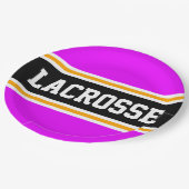 LACROSSE Bright Pink Black Yellow Racing Streifen Pappteller (Schrägansicht)