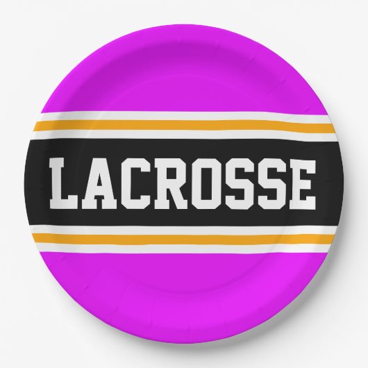 LACROSSE Bright Pink Black Yellow Racing Streifen Pappteller (Vorderseite)