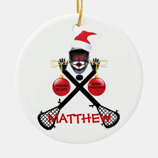 Lacrosse Christmas Cartoon Keramik Ornament (Vorne)
