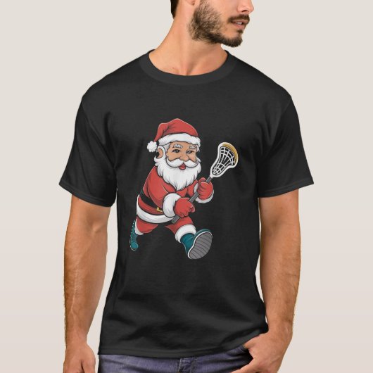 Lacrosse Christmas Santa Claus Funny Lax Player Sa T-Shirt (Vorderseite)