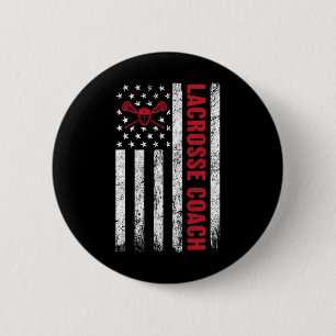 Lacrosse Coach American Flag Lax Lover Lacrosse Button
