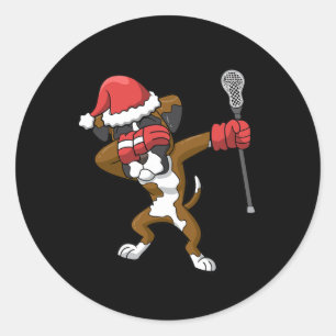 Lacrosse Dabbing Boxer Dog Lax Weihnachtssport Runder Aufkleber