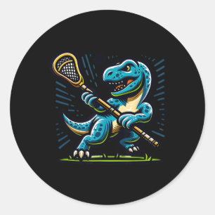 Lacrosse Dinosaur Trendige Sportarten Retro Lustig Runder Aufkleber