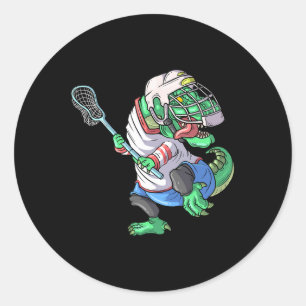 Lacrosse Dinosaurier T Rex mit Lacrosse Stick Funn Runder Aufkleber