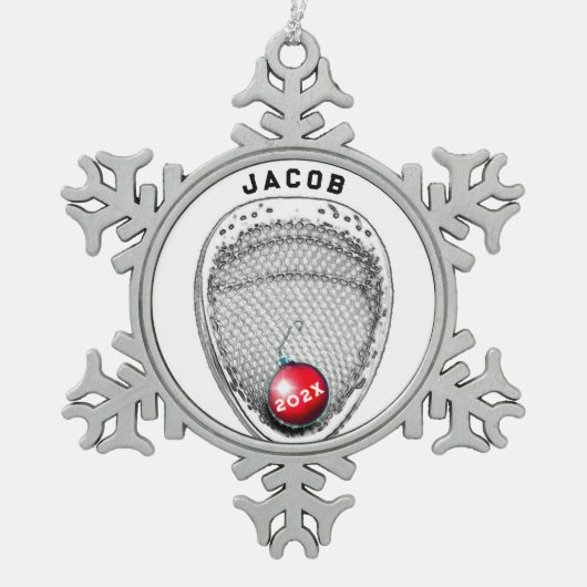 Lacrosse Goalie Holiday Gift Schneeflocken Zinn-Ornament (Vorderseite)