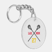 Lacrosse hält die Lax Mama Player Nummer Net Fan C Schlüsselanhänger (Vorderseite links)