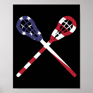 Lacrosse hält uns Flaggen Vintage Patriotische Lax Poster