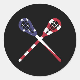 Lacrosse hält uns Flaggen Vintage Patriotische Lax Runder Aufkleber