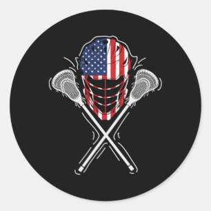 Lacrosse Helmet Crossed Sticks America Flag Gesche Runder Aufkleber