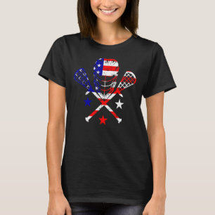 Lacrosse Helmet hält amerikanische Flagge 4. Juli  T-Shirt