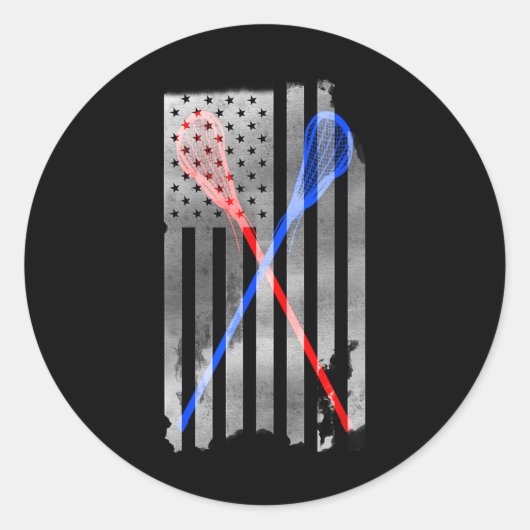 Lacrosse Lax American Flag Runder Aufkleber (Vorderseite)