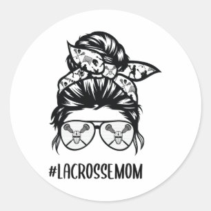 Lacrosse Mama Messy Bun Hair Gles Runder Aufkleber
