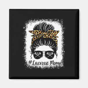 Lacrosse Mama Women Leopard Messy Bun Gles Mother Magnet