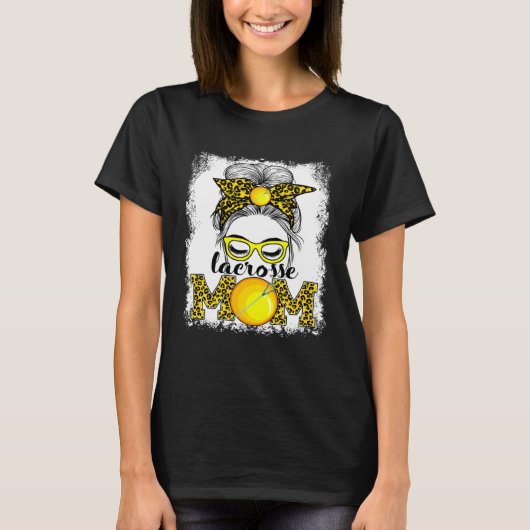 Lacrosse Mom Mother's Day Game Day Messy Bun Leopa T-Shirt (Vorderseite)
