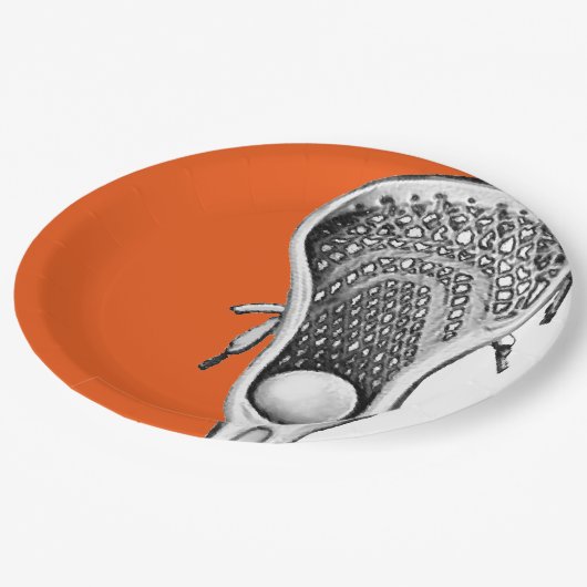 Lacrosse Party Orange Pappteller (Schrägansicht)