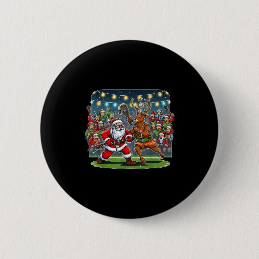 Lacrosse Player Christmas Santa Reindeer Playing L Button (Vorderseite)