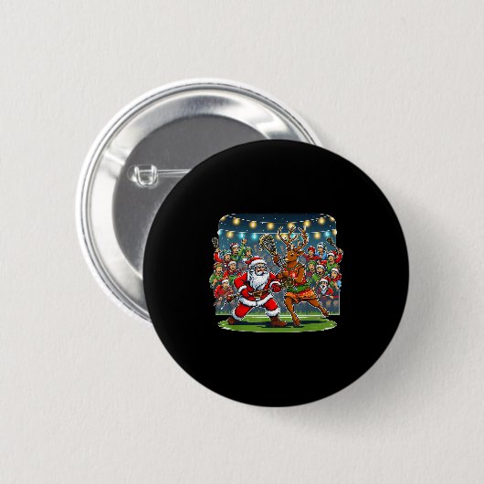 Lacrosse Player Christmas Santa Reindeer Playing L Button (Vorne & Hinten)