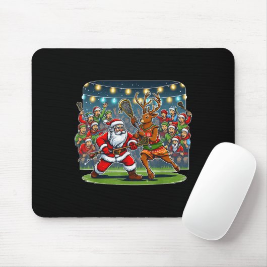 Lacrosse Player Christmas Santa Reindeer Playing L Mousepad (Mit Mouse)