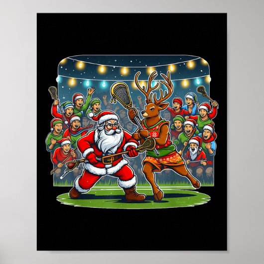 Lacrosse Player Christmas Santa Reindeer Playing L Poster (Vorne)