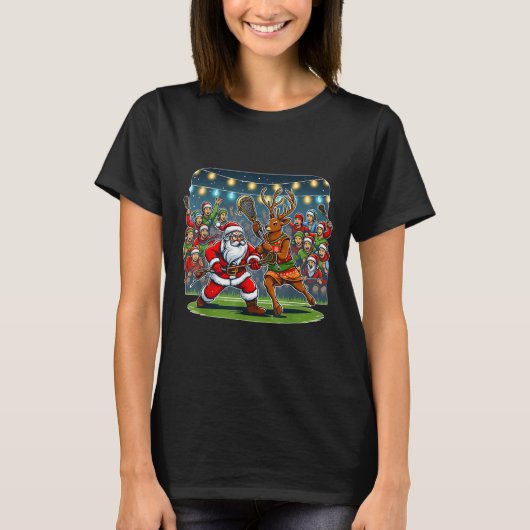 Lacrosse Player Christmas Santa Reindeer Playing L T-Shirt (Vorderseite)