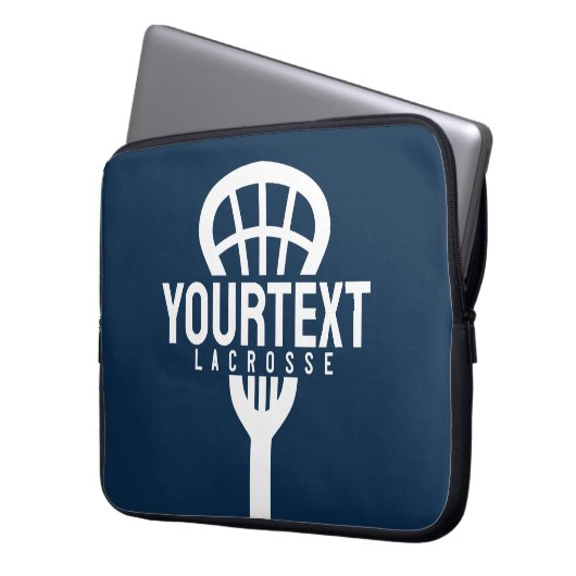 Lacrosse Player CUSTOM TEXT Team Mesh Sport Stick Laptopschutzhülle (Vorderseite Links)